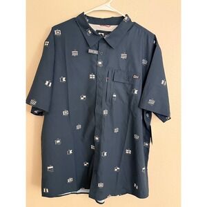 Salty Crew Flagship UV Button Up Shirt Mens Midnight Navy Nautical Flags UPF50